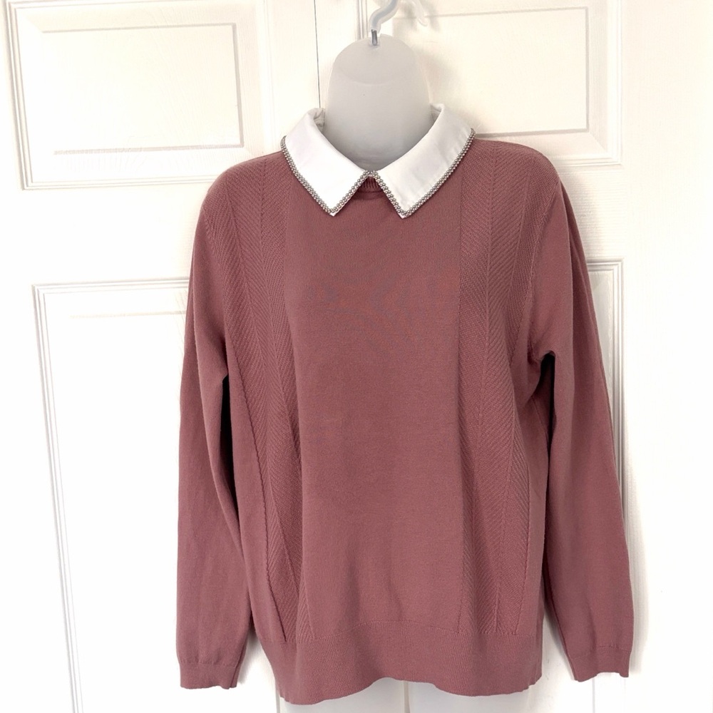 Liv Milano Sweater Knit Embellished Collar Size Large